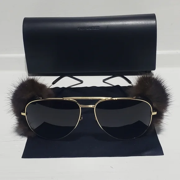 NEW Saint Laurent Mink Fur Classic 11 Shields Sunglasses 100% AUTHENTIC SAINT LAURENT Mink Fur Classic 11 Shields  main image 3